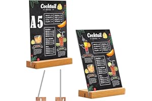 qhklew A5 Tischaufsteller, 2 Stück Acryl Tischständer mit Holzfuß, Acryl Fotoaufsteller Werbeaufsteller Display, Doppelseitiger Displayständer für Preisschilder, für Restaurants, Cafés, Büros