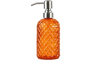 FUNLY MEE Bathroom & Kitchen Glass Hand and Dish Soap Dispenser with 304 Rustproof Stainless Steel Pump (Orange)