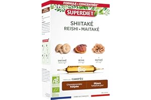 SUPERDIET - SHIITAKE REISHI MAITAKE BIO - Système immunitaire -Champignonnière française - Fabrication française - 20 ampoules de 10ml