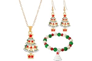 GWAWG Christmas Tree Earrings Set, 1 Pair Christmas Earrings 1 Necklace 1 Bracelet for Women Girls, Xmas Jewellery Set with Tree Design, Xmas Gifts for Friends Family Party