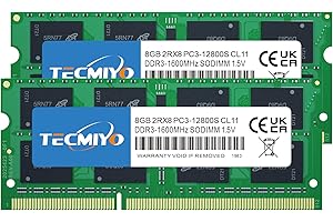 TECMIYO 16GB DDR3 Memoria RAM (2X8GB) PC3 12800 DDR3-1600 1.5V Sin ECC Sin búfer PC3-12800s DDR3 1600MHZ SODIMM CL11 Memoria RAM
