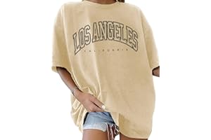 TOMEEK T-Shirt Oversize à col Rond pour Femme Manche Courte Lettres LA Haut D'été Pur Coton Chemise à Manches Courtes Lettres Créatives