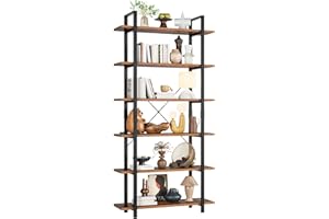 ‎FIRFURD FirFurd Regał na książki, stojący regał z 6 poziomami, Regał do salonu, industrialny, Regał do przechowywania, drewna i metalu, 105,2 x 33 x 210,5cm