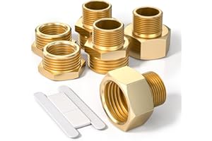 Bwintech 6 pièces 3/8" à 1/2" femelle et mâle filetage BSP mamelon hexagonal en laiton et réducteur hexagonal et connecteur de douille hexagonale pour la conversion de raccordement de tuyau