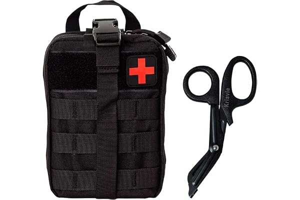 Krisvie Pochette EMT Médecine Tactique Sac étanche Molle de Premiers Secours, Trousse Kit de Premiers Soins Militaires pour Randonnée Camping Airsoft avec Un Ciseaux médical (Noir)