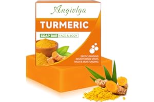 ANGIVLGA Turmeric Soap, Nature Turmeric Soap,Pure Turmeric Handmade Soap Bar For Face & Body，Dark Spot Corrector Remover,Moisturizing Erase Fine Lines,Firming，Friendly Vegan&Cruelty Free (2 PCS)