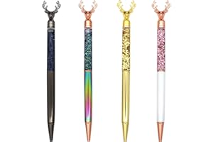 Gullor Lot de 4 stylos à bille rétractables en métal avec paillettes flottantes en forme de cerf