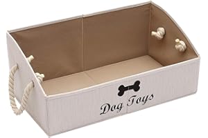 Morezi Caja de juguetes trapezoidal para perros asa de cuerda de algodón. Se utiliza para almacenar comida seca para perros, juguetes para perros y otros suministros para mascotas-Perro-Blanco