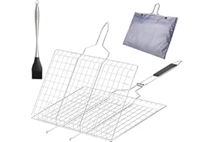 Barbecue Grilling Basket,UYOTBKEUB Portable Stainless Steel BBQ Grill Basket with Removable Handle and Basting Brush for Roast Fish, Vegetable, Meat