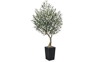 VeriNatural Artificial Olive Tree 180 cm - Tall Faux Plant with 1722 Silk Leaves, 78 Fruits, UV Resistant with Black Taper Planter - Large Artificial Plants for Indoors Outdoors Home Garden, VN137