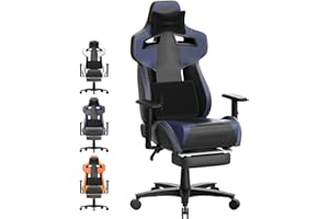 Ferghana Sedia da Gaming Ergonomica,Poltrona da Gaming Professionale con Regolabile Poggiatesta,Supporto Lombare,Poggiapiedi,Pelle di PU Sedia Ufficio Ergonomica,Sedia Gaming per Adulti Giovani (Blu)
