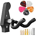 DIDA Support mural pour guitare – Support mural en forme de U pour guitare avec 5 médiators, support mural pour guitare acoustique, guitare électrique, banjo, basse, mandoline (style A-noir)