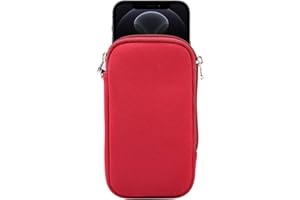 Jlyifan Neopren-Handyhülle, Netztasche, Umhängeband für iPhone 16,15 15 Pro 14 13 12 11 Pro, iPhone X, XS, iPhone SE, Samsung Galaxy S25, S24, S23, S22, S11, S10e, A01, Google Pixel 8a (M, Rot)