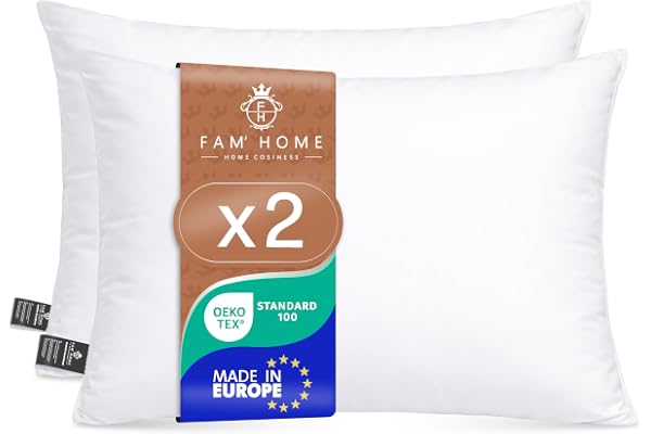 FAM Home kudde 50x60 uppsättning om 2 mjuka mikrofiber – kuddar 50 x 60 allergiker med optimalt stöd för nacke och huvud