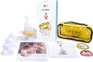 LifeVac® Kit de voyage, kit de premiers secours, dispositif d'étouffement pour adultes et enfants, éprouvé pour sauver de nombreuses vies, comprenant 4 masques et un sac de transport