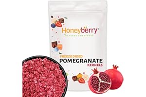 HONEYBERRY Liofilizowany Granat 100g - Liofilizowane Nasiona Granatu - Suszone Owoce Liofilizowane - Suszone Ziarna Granatu do Idealne do Owsianki, Jogurtów, Deserów i Ciast - 100% Naturalne bez Dodatku Cukru