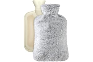 YIYICAS Wärmflasche mit Bezug, Auslaufsicher 2L Groß Wärmflaschen mit Kängurutasche, Bettflasche, Langzeitwärme, Handwärmer für Kinder & Erwachsene, ideal für Schmerzlinderung (grau)