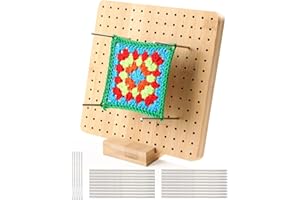 HUIFOO Tabla de bloqueo para ganchillo,Tablero de Bloqueo para Granny Square,20x20cm,con 20 Barras de Acero Inoxidable y 5 Agujas,tabla de sujeción de madera para proyectos de punto y