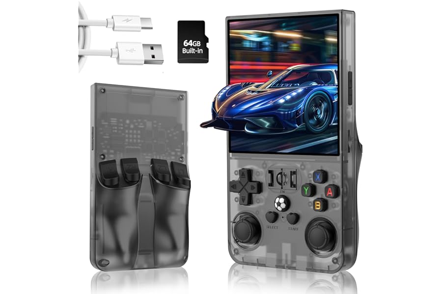 R36MAX Retro Handheld Game Console with 4.0 Inch IPS HD Screen, Linux System, 4000mAh Long Battery, 64GB Built-in 18000+ Classic Games, Portable Mini Console for Teens Adults
