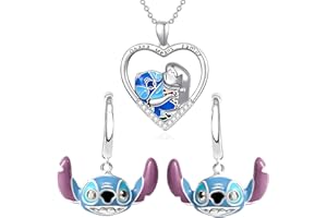 BJPERFMS Conjunto Collar y Pendientes Stitch, Joyas de Mujer, Pendientes Mujer Stitch, Colgante Mujer Stitch, Regalos Cumpleanos para Mujer Niña