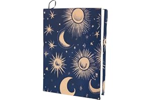 craspire Housse de Protection Extensible pour Livre Motif Lune et Étoiles Noir Lavable et Réutilisable Grande Protection de Livre en Nylon Élastique pour Cahier Convient pour Livres à Couverture