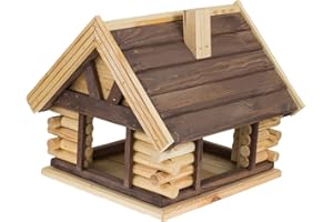 MAZUR International Karmnik dla ptaków w formie domku, drewniany, z dużą tacką, wiszący lub wolnostojący, hotel dla ptaków, dla dzikiego rudzika, naturalne drewno i palisander