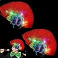 Excefore Halloween Funny Red Wigs, Punk Rock Mohawk Light Up Wig with Blinking Red LEDs, Colorful Fluffy Wigs for Kids and Adults Dress up Party Women Men Costume Accessory and Photo Booth Props