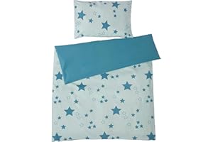 HANS NATUR Bio Kinderbettwäsche 100% Bio-Baumwolle (kbA) GOTS zertifiziert, Sterne Mint, 135 x 200 cm / 40 x 80 cm, Perkal-Stoff