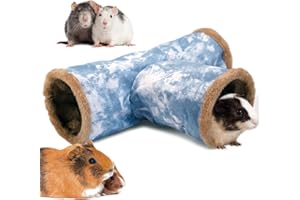 LeerKing Świnka morska tunel do przytulania, 3 rurki, tunel do zabawy, płótno, składany, wewnątrz pluszowy tunel, klatka akcesoria z haczykiem do fretetek, degus, chinchillas, jeż, gryzonie, M