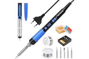 ZOELELE 90W Saldatore a Stagno Kit con LCD e Temperatura Regolabile (180-500°C), Stagnatore Elettrico con Interruttore ON/OFF, 5 Punte, Filo per Saldatura, Pompa Desaldante, Grasso Saldatura, per Riparazioni