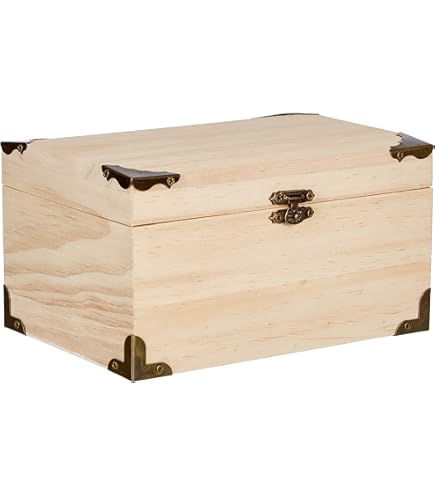Rayher Hobby Wooden Box, Treasure Box, Natural, FSC-Certified, 13.5 x 10 x 8 cm, With Lid, Metal Hardware, Clasp, Side Handle