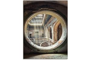 ‎ARTLAND ARTland Leinwandbilder Wandbild Bild auf Leinwand 30x40 cm Wanddeko Architektur Ruinen Treppe Bullauge Fenster Ornamente Licht Lost Places U4YD
