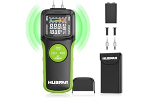 2 in 1 Misuratore di umidità per pareti, modalità pin e modalità senza pin, rilevatore di umidità professionale Huepar con funzione di allarme, igrometro adatto per pareti, legno, intonaco, muratura