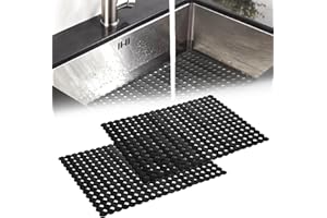 TESSTSY 2 Pezzi Tappetini per Lavello da Cucina, 40x30 cm Tappetino Lavello Cucina, Tappetino per Lavello in PVC, Proteggi Lavandino Cucina, per Lavelli in Acciaio Inox/Ceramica (Nero)