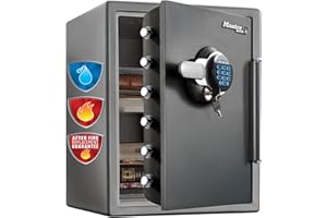Master Lock LTW205GYC Cassaforte Ignifuga e Tenuta Stagna/Combinazione e Chiave, Ottima per Supporti Digitali, Gioielli, Portatile, 56 L