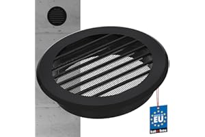 KOTARBAU® Grille de ventilation - Diamètre : 100 mm - Avec moustiquaire - Ronde - En plastique - Noir - Pour conduit de ventilation, évacuation et entrée d'air - Raccord de tuyau - Grille à lamelles