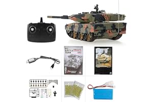 MODELTRONIC Tanque Radio Control alemán Heng Long Leopard 2A5 Escala 1/24 versión con batería Litio, emisora 2.4G con Sonido, Airsoft, Infrarrojos