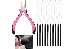 WATLIKEUP 11PCS Professional Hair Extension Pliers for Removal Kit,Includes Pliers & Loop Threader,for Easy Installation/Removal,Mini Hair Extension Tools for Stylists,DIY,Hair Styling Tools (Pink & Black)