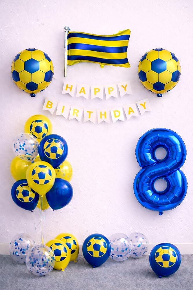 Sarı Lacivert Futbol Temalı Doğum Günü Balon Seti (8)