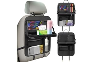 CHWNIBAY Organisateur Voiture Enfant, Protection Siège Arrière Voiture,Organisateur Siege avec Plateau, Kick Mats Imperméabl, Organisateur de Voiture avec Pochette Transparente pour Tablette, Noir