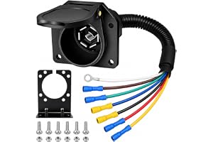 Poweka 7 Way RV Trailer Light Connector Socket 7 Wire Harness Electrical Quick Converter Adapter with Mounting Bracket,for RV, Truck, Trailer, Camper