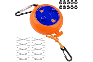Gvolatee 10M Corde a Linge Retractable avec 10 Boucles Fixes et 20 Pinces Coupe-Vent, Clothesline Exterieur Portable pour Drap de lit, Fil à Linge pour Jardin, Camping-Car, buanderie, Voyage