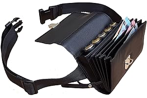 Claire-FONCET Riñonera de Camarero en Piel auténtico, Monedero de Camarero, Cartera, Bolsa, Billetero Incluido Dispensador/Distribuidor/Clasificador de 5 Monedas de Euro, Cierre Cartera Tic-TAC