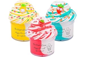 KAOERDCE 3 Pack Fluffy Butter Slime Kit, Birthday Gifts for Kids,Party Favor for Girls & Boys,Non Sticky,Super Soft Sludge Toy
