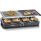 SEVERIN Raclette-Grill mit Naturgrillstein und Grillplatte, Raclette mit antihaftbeschichteter Grillplatte und 8 Pfännchen, T
