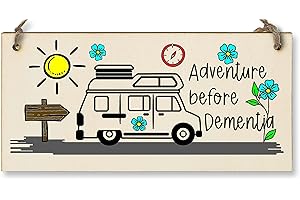 The Plum Penguin Handmade Wooden Hanging Wall Plaque Adventure Before Dementia Fun Camping Gift Adventure Sign for Caravan Camper