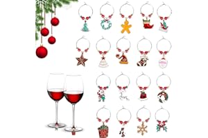 TSLBW Ciondoli natalizi per calici da vino, 18 pezzi, etichette per bicchieri da vino, champagne, cocktail, graziosi pennarelli per bicchieri a stelo, accessori per vino, regali per hostess, decorazioni per
