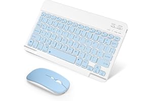 SOPPY Portable Bluetooth Keyboard and Mouse, Rechargeable Mini Keyboard, Wireless Keyboards for iPad 9.7/10.2/iPad Air/Pro/Tablets/iOS/Android/Windows, UK Layout (Blue)