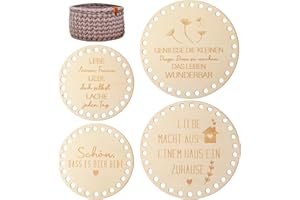 Hongma 4 Stück Korbboden zum Häkeln Set Holzboden für Häkelkorb Holzbasis für Korb DIY (Ohne Kabel oder Werkzeug)