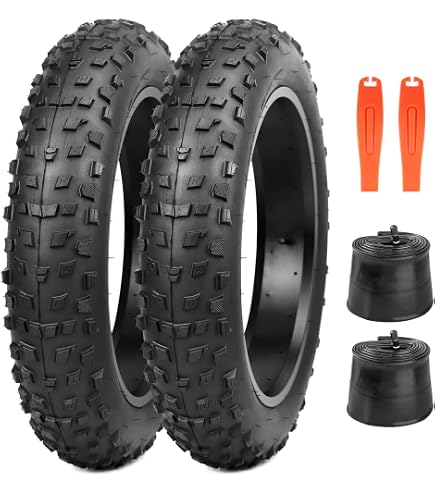 Paire Pneus Fat Bike ECOVELO 20 X 4.0 - Noir, Excellente Adhérence Sable Herbe Neige